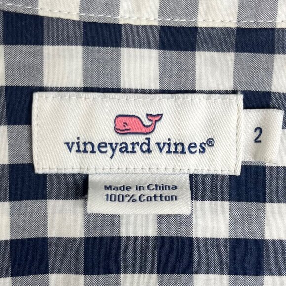 Vineyard Vines Button Front Shirt Blouse Womens Size 2 Blue White Checked - Picture 7 of 8